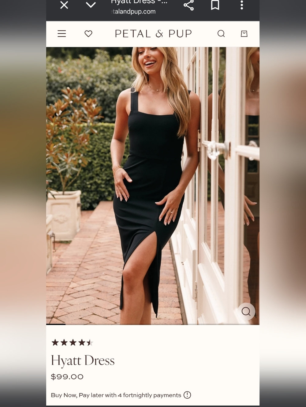 Petal & Pup Black Hyatt Midi Dress Size 2 Square Neck Slit LBD